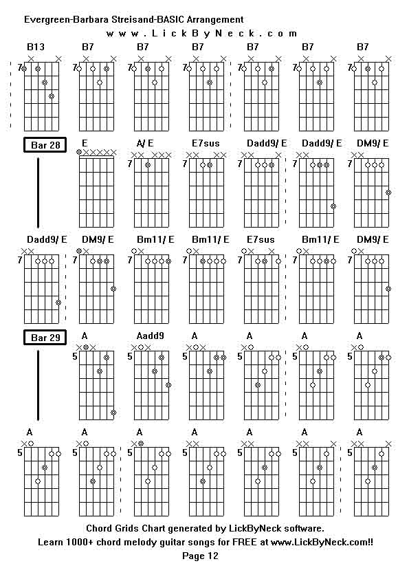 Chord Grids Chart of chord melody fingerstyle guitar song-Evergreen-Barbara Streisand-BASIC Arrangement,generated by LickByNeck software.